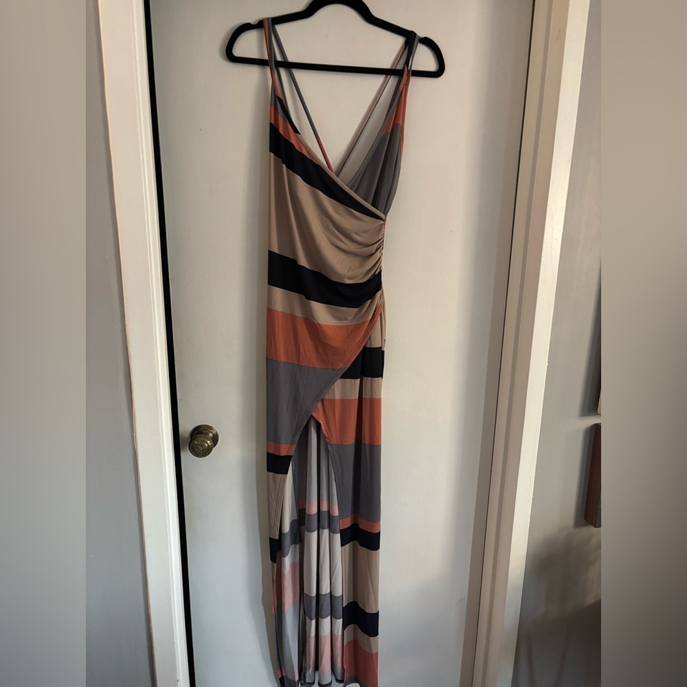 Striped Maxi Dress with V-Neck